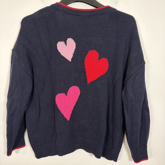 Talbots Plus Petite XL Tipped Heart V-Neck Navy Cardigan Pink Heart Valentines - Picture 11 of 11